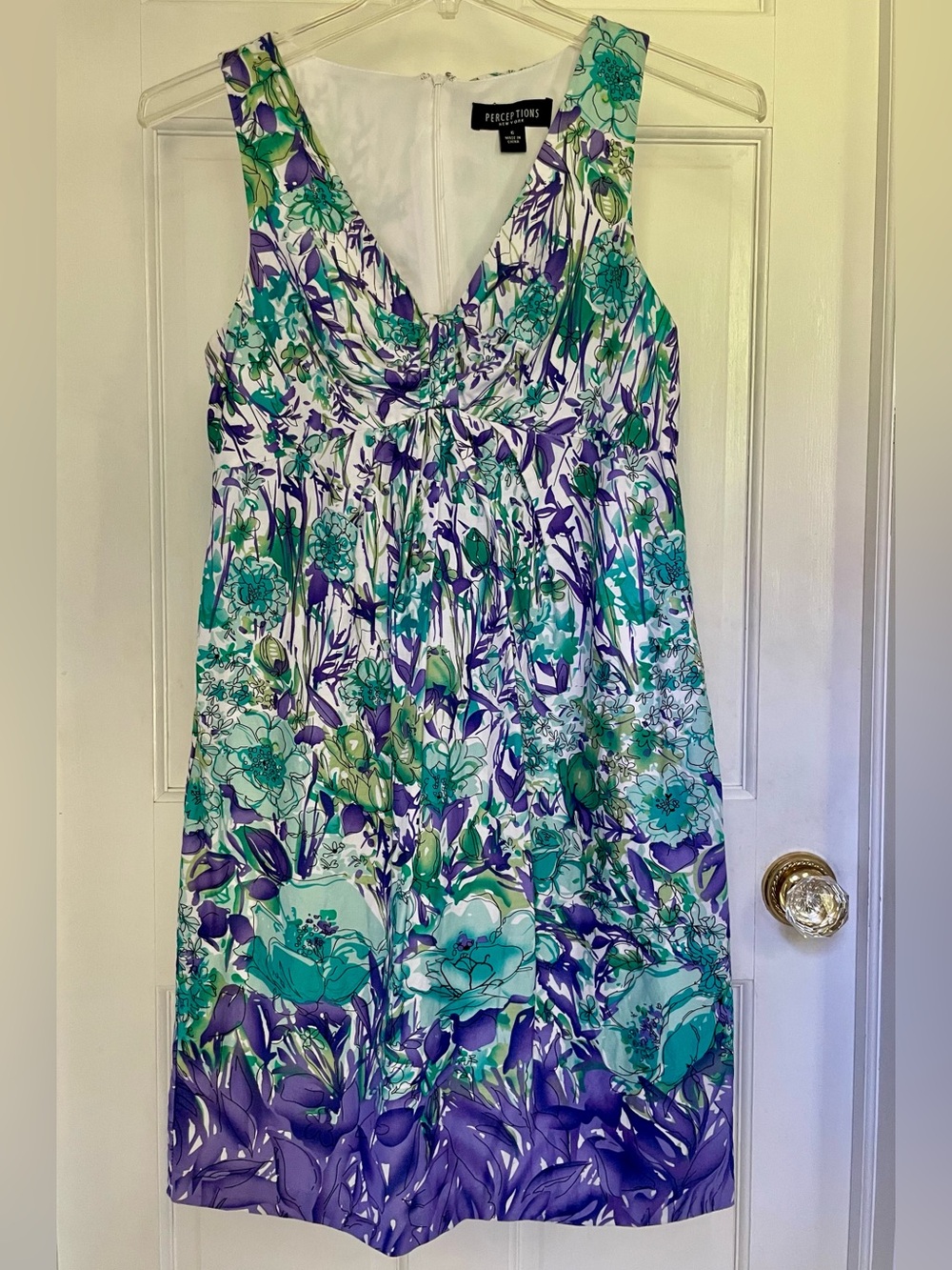 Perceptions Green Teal and Purple Floral Midi Dress